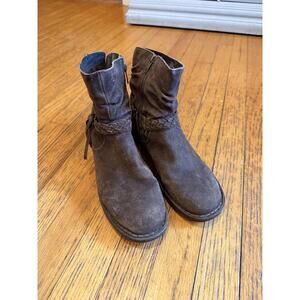 Born Boots Womens Size 10 Brown Suede Ankle Braided Strap Slouch Western Zip